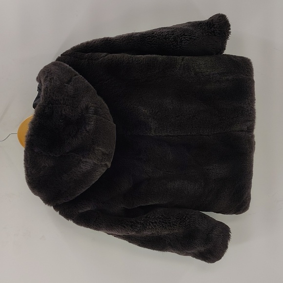 Zara Kids Faux Fur Coat Girls Fuzzy Hooded Zip Up Pockets Warm Charcoal Gray 10 - Picture 10 of 12